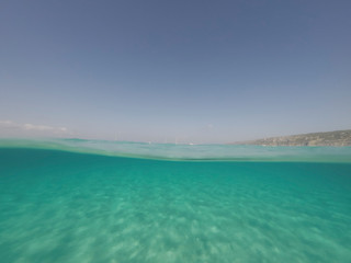 Underwater the turquoise water in El Calo de San Agusti Formentera island Balearics Spain