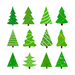Set of Christmas tree on white background. vector illustration.