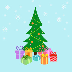 Christmas tree with gift boxs backgrounds. Vector illustration.
