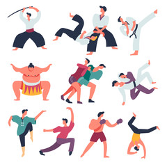 Fighting sportsmen, oriental fight arts, isolated characters