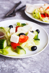 Fresh cucumber olives and feta cheese salad.
