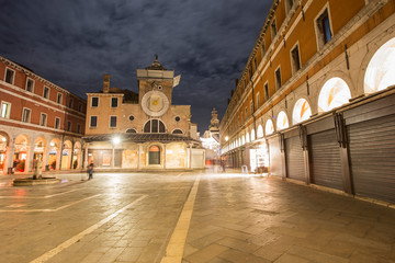Fototapeta na wymiar Venice Veneto Italy on January 19, 2019: Twilight at Grand Canal. Rialto market.