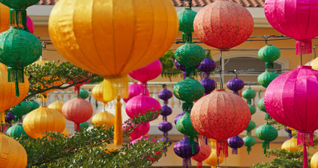 Colorful chinese style lantern hanging outdoor for Chinese new year © leungchopan