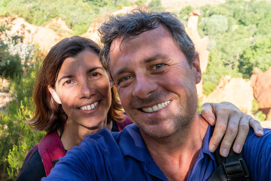 Happy Couple Selfie In Luberon Vacation Roussillon In France Provence