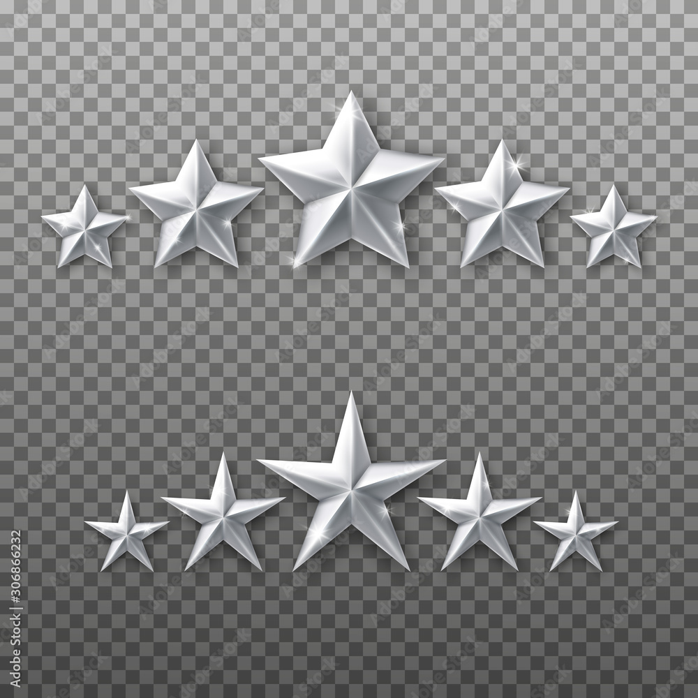 Wall mural 5 silver stars rating set isolated on transparent background