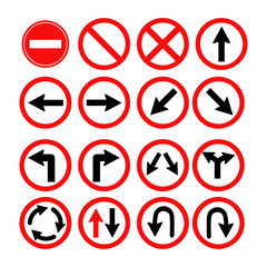 Set of road sign on white background. Vector illustration.