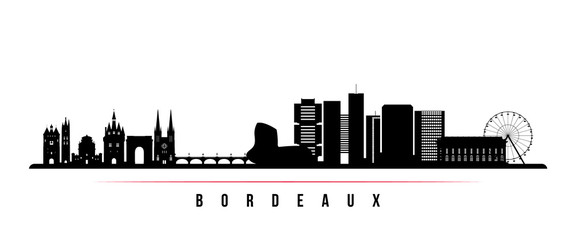 Bordeaux skyline horizontal banner. Black and white silhouette of Bordeaux, France. Vector template for your design. - obrazy, fototapety, plakaty