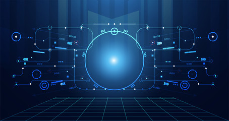 abstract technology ui futuristic concept hud interface hologram elements of digital data chart, communication, computing and circle percent vitality innovation on hi tech future design background