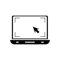 A laptop with a blank screen and an isolated cursor icon on a white background. mock-up template design, vector illustration elements.
