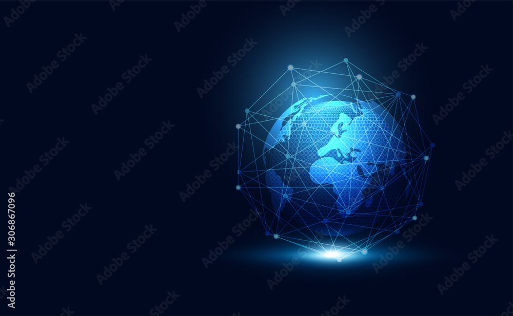 Poster abstract technology concept global network wave flow connection futuristic earth.vector illustration