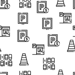 Parking Car Seamless Pattern Vector Thin Line. Illustrations