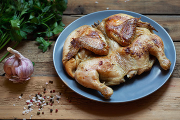Grilled fried roast Chicken with garlic 