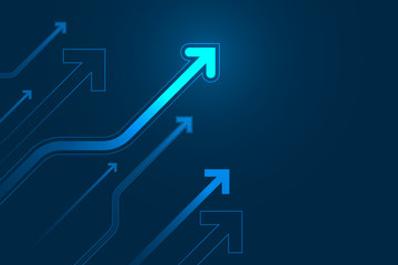 Light arrow up on blue background illustration, business growth concept.