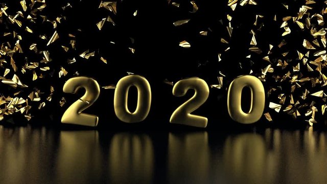 4k Video Happy New Year 2020 Golden Confetti, DNxHR