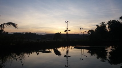 Fototapeta na wymiar reflection, the sky reflected in the lake, sunset