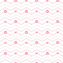 Naklejka premium Pink heart shapes with line seamless illustration pattern
