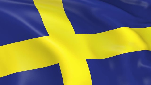 Photo realistic slow motion 4KHD flag of the Sweden waving in the wind.  Seamless loop animation with highly detailed fabric texture in 4K resolution.