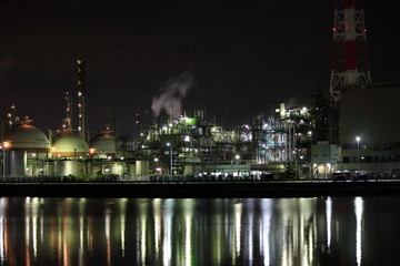 Beautiful night factory view in Yokkaichi, Japan