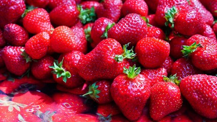 Juicy sweet red strawberries at the farmers market