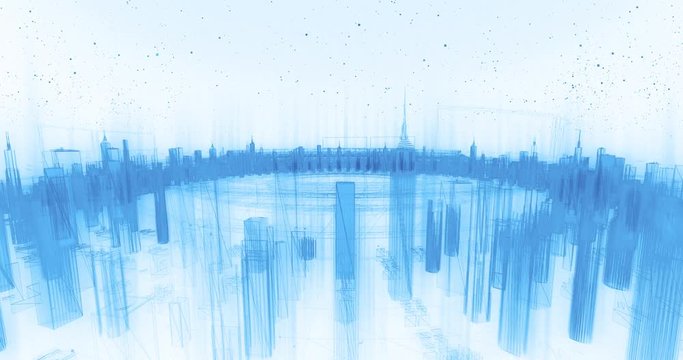3d abstract digital matrix city background. Futuristic city of big data information technology concept. Motion graphic for abstract data center, block chain, server, internet, hi-speed.