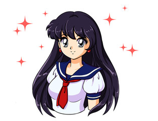 Fototapeta premium Retro anime girl with black hair in japanese school uniform.