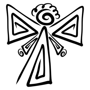 recommend clip art: Funny angel made of black spirals, abstract outline
