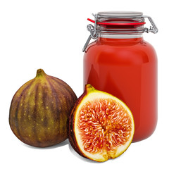 Jar of Common Fig Jam with figs, 3D rendering