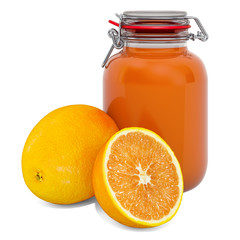 Obraz na płótnie Canvas Jar of Orange Jam with oranges, 3D rendering