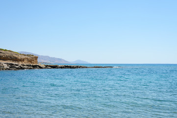 Obraz premium Seascape. Beautiful landscape with rocks, sea and clear sky. Outdoor activity in the nature