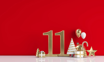 The 12 days of christmas. 11th day festive background. 3D Render