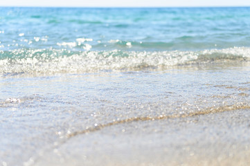 Seascape. Beautiful landscape horizon with sea and clear sky. Outdoor activity in the nature. Wave close up