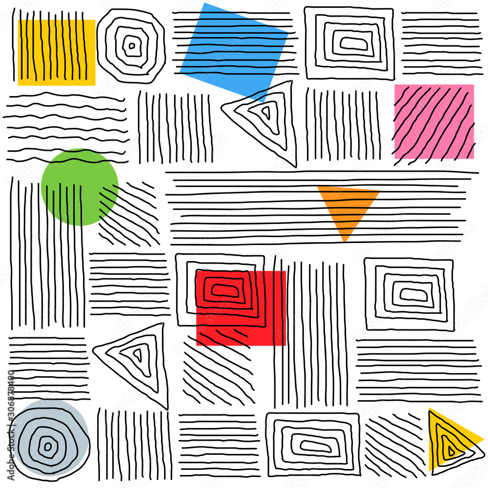 Poster minimal abstract print of different curved geometric shapes. collection triangles, squares, circles 