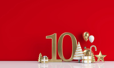 The 12 days of christmas. 10th day festive background. 3D Render