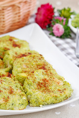 Vegetarian potato pancakes with fresh vegetables.