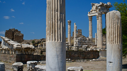Acropolis of Pergamon and Trajan temple. UNESCO World Heritage List. Ancient city of Pergamon,...