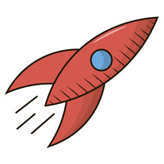 Rocket icon. Colorful spaceship. Growth acceleration. Digital marketing image. Vector illustration for web, graphic design, ui, application logo. Isolated on white background.