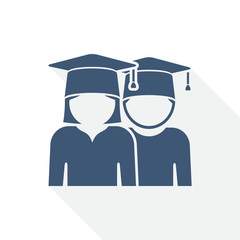 education vector icon, educate, graduate, female and male students flat design illustration in eps 10 with empty copy space
