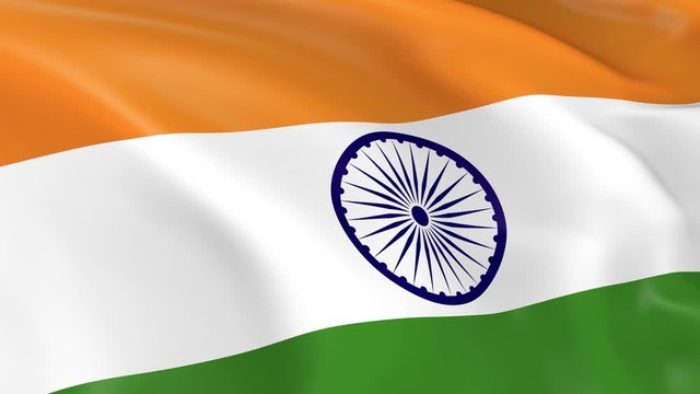 Photo realistic slow motion 4KHD flag of the India waving in the wind.  Seamless loop animation with highly detailed fabric texture in 4K resolution.