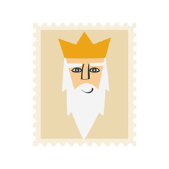 King Melchor postage stamp. Christmas ornament isolated vectorized. Magi, wise man