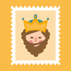 King Gaspar postage stamp. Christmas ornament isolated vectorized. Magi, wise man