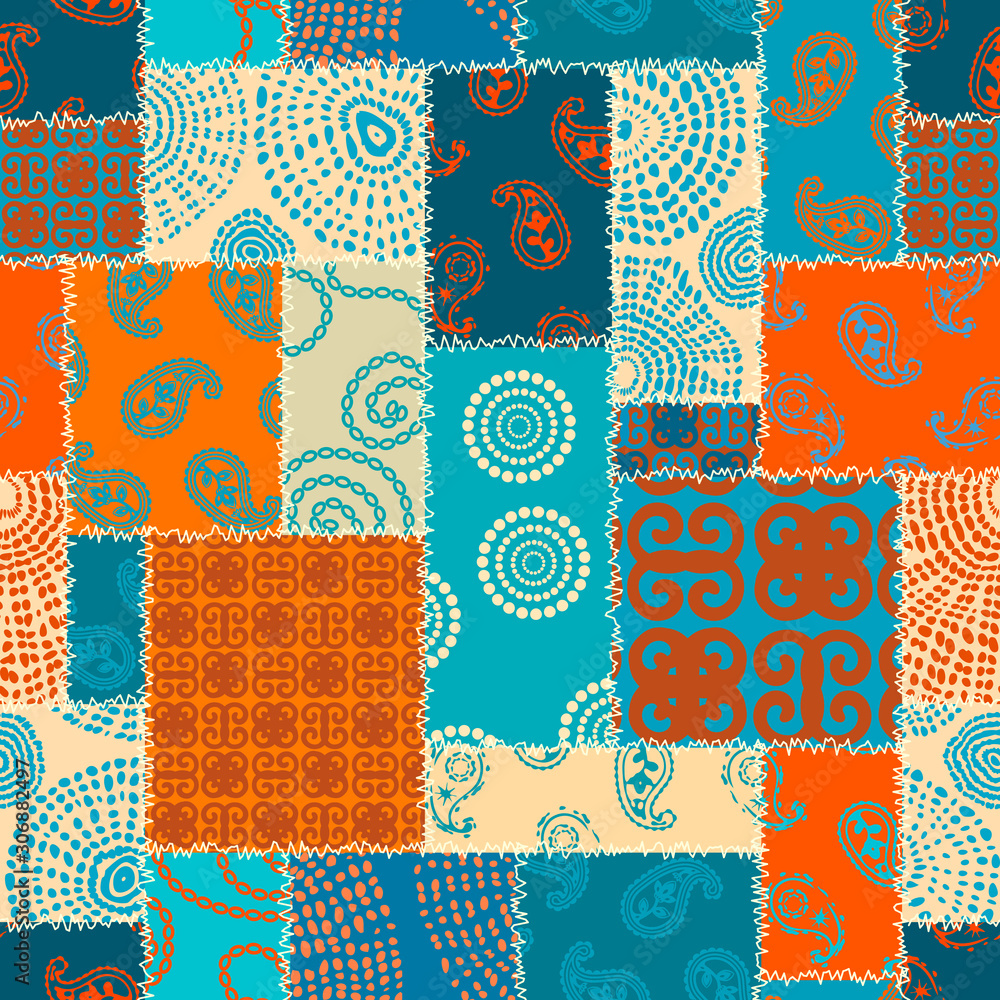 Aufkleber Patchwork textile pattern. Seamless quilting design background.