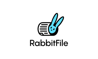 Blue black illustration logo from rabbit with document or file logo