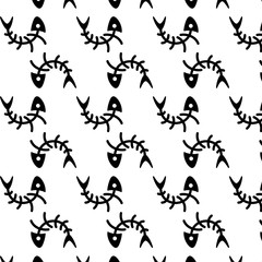 Curved fish skeletons. Seamless wallpaper. Vector illustration