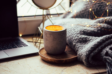 Cozy work place at home for freelancer, with laptop