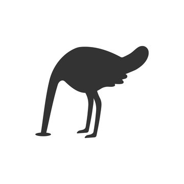 Ostrich hid his head. Flat icon. Vector illustration.