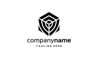 combination logo from box with shield logo design concept