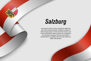 Waving ribbon or banner with flag State of Austria salzburg - obrazy, fototapety, plakaty