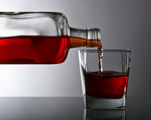 Whisky is poured into a glass.