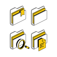 Folders documents set. Vector 3d isometric, color web icon, new flat style. Creative illustration design, idea for infographics.