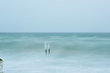 Winter sea landscape. Long exposure. Artistic minimalist photo.